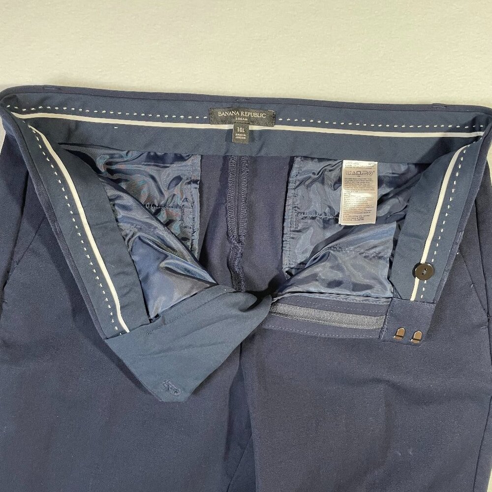 Banana Republic Logan Trousers Navy Blue Cotton Blend Stretch Size 10 L - Picture 7 of 16